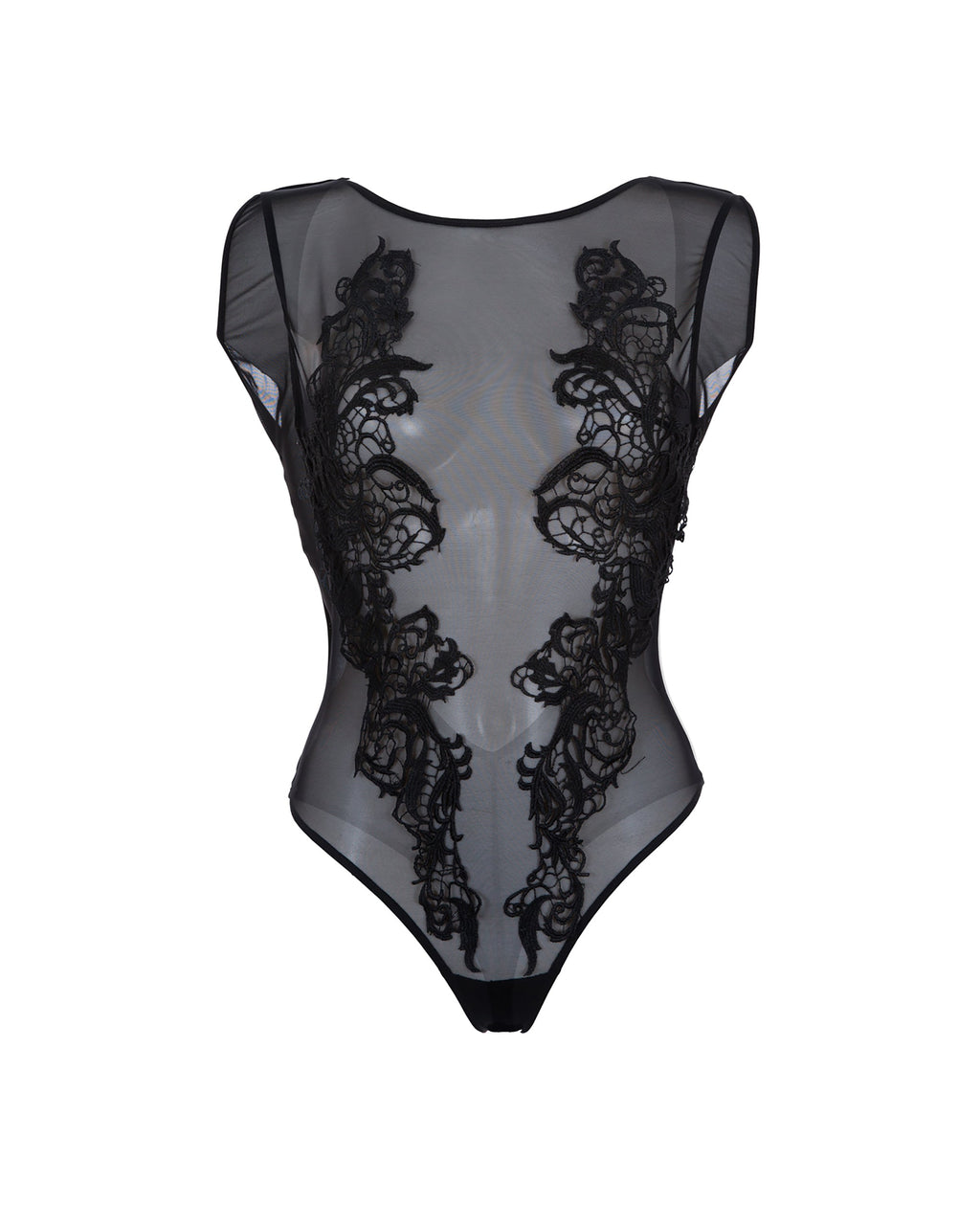 Etienne Embroidered Sheer Bodysuit Black