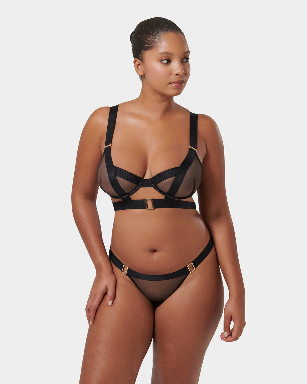 Trinity Sheer Strappy Thong Black
