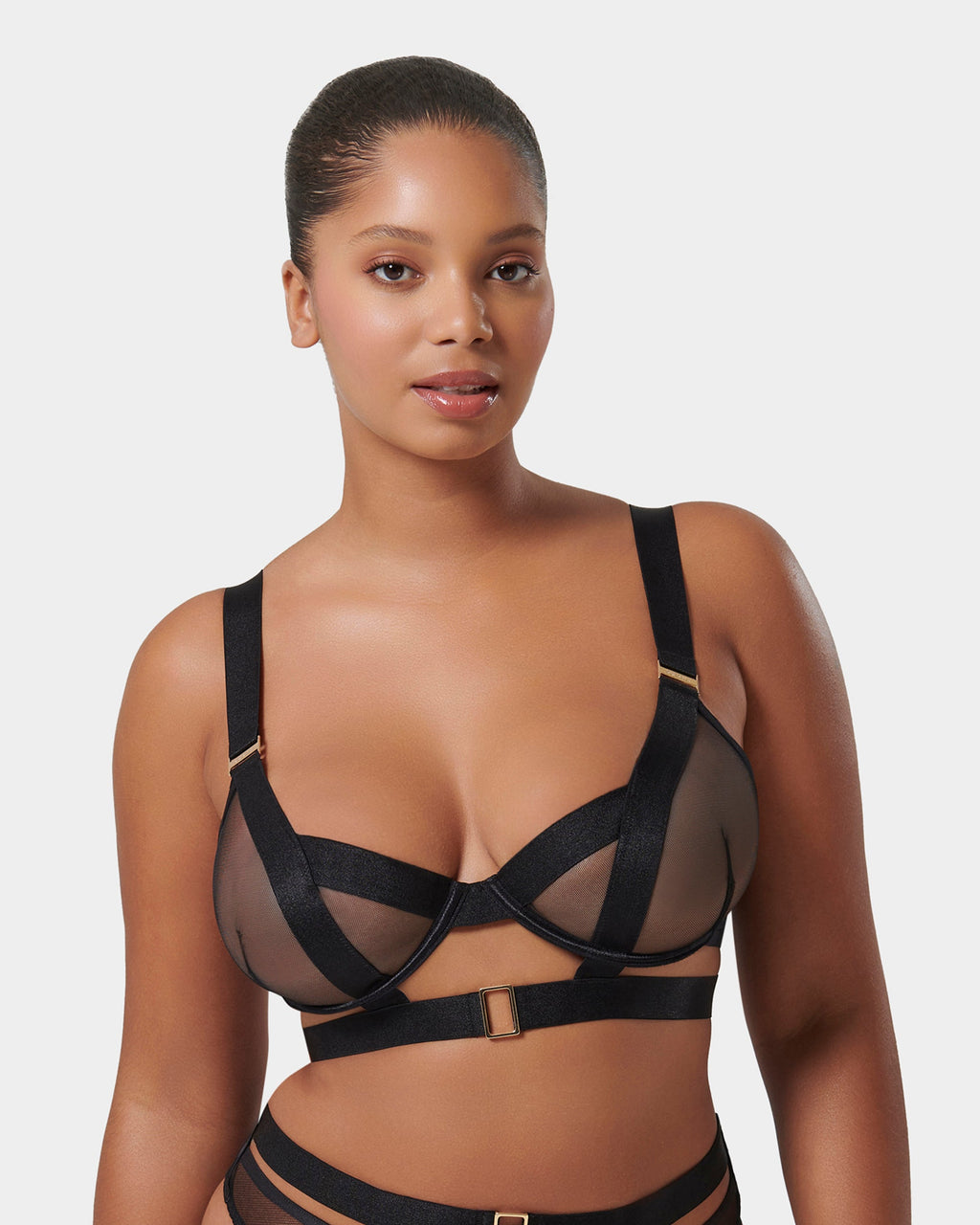 Trinity Sheer Strappy Bra Black