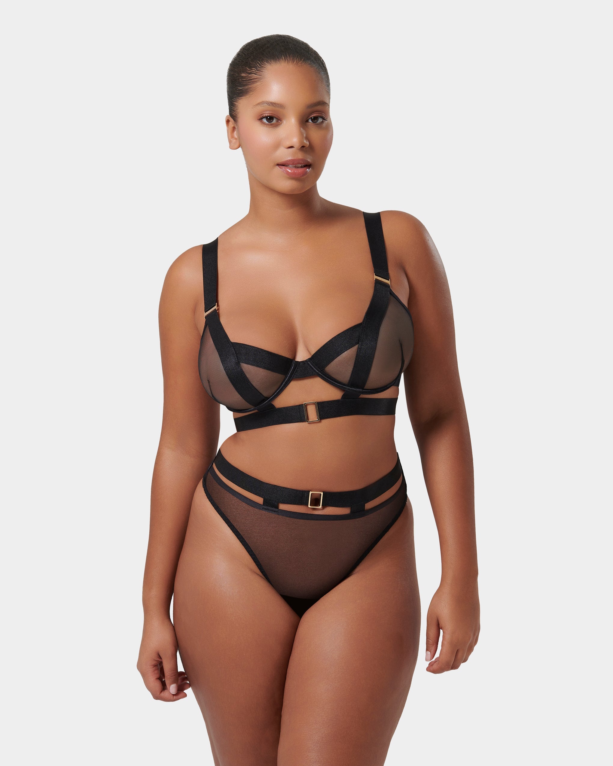 Trinity High-Waisted Sheer Thong Black
