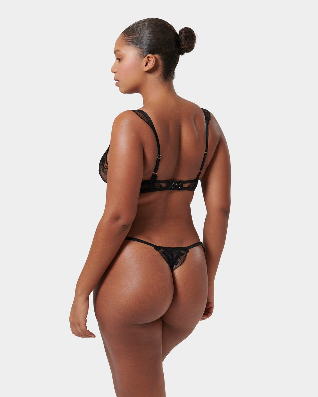 Gabriella Floral Embroidered Thong Black