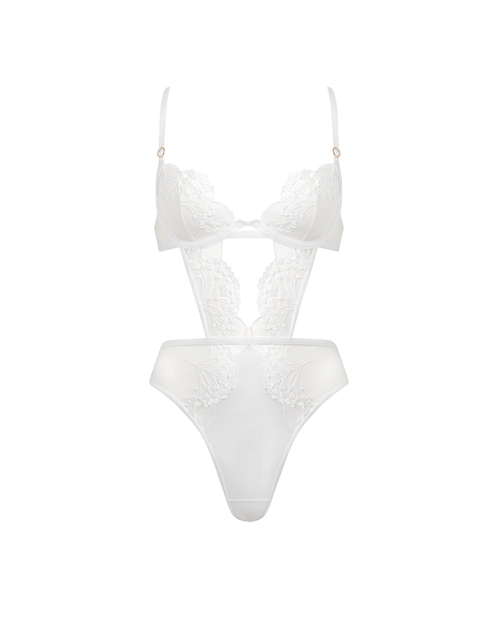 Marisa Embroidered Sheer Bodysuit White