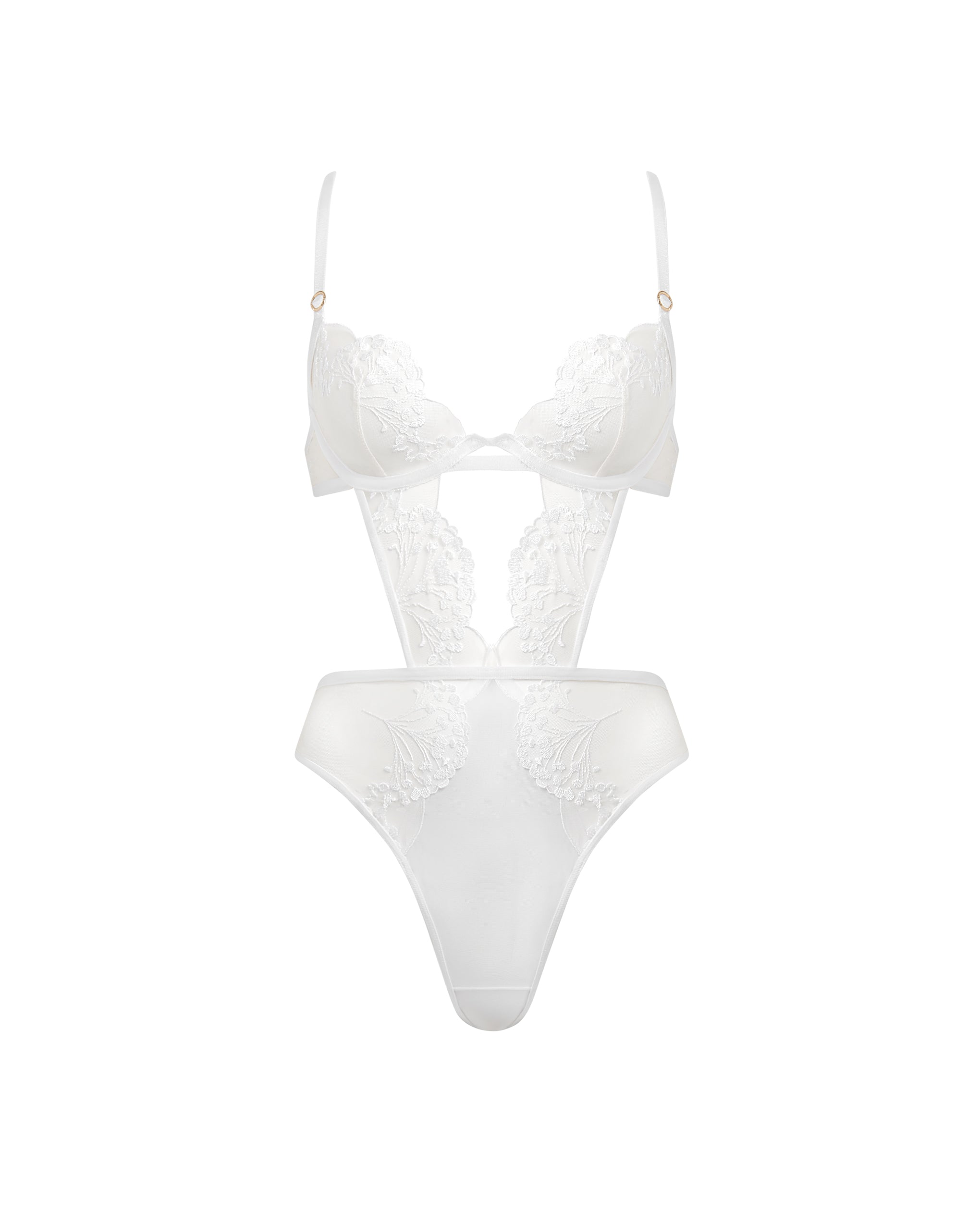 Marisa Embroidered Sheer Bodysuit White