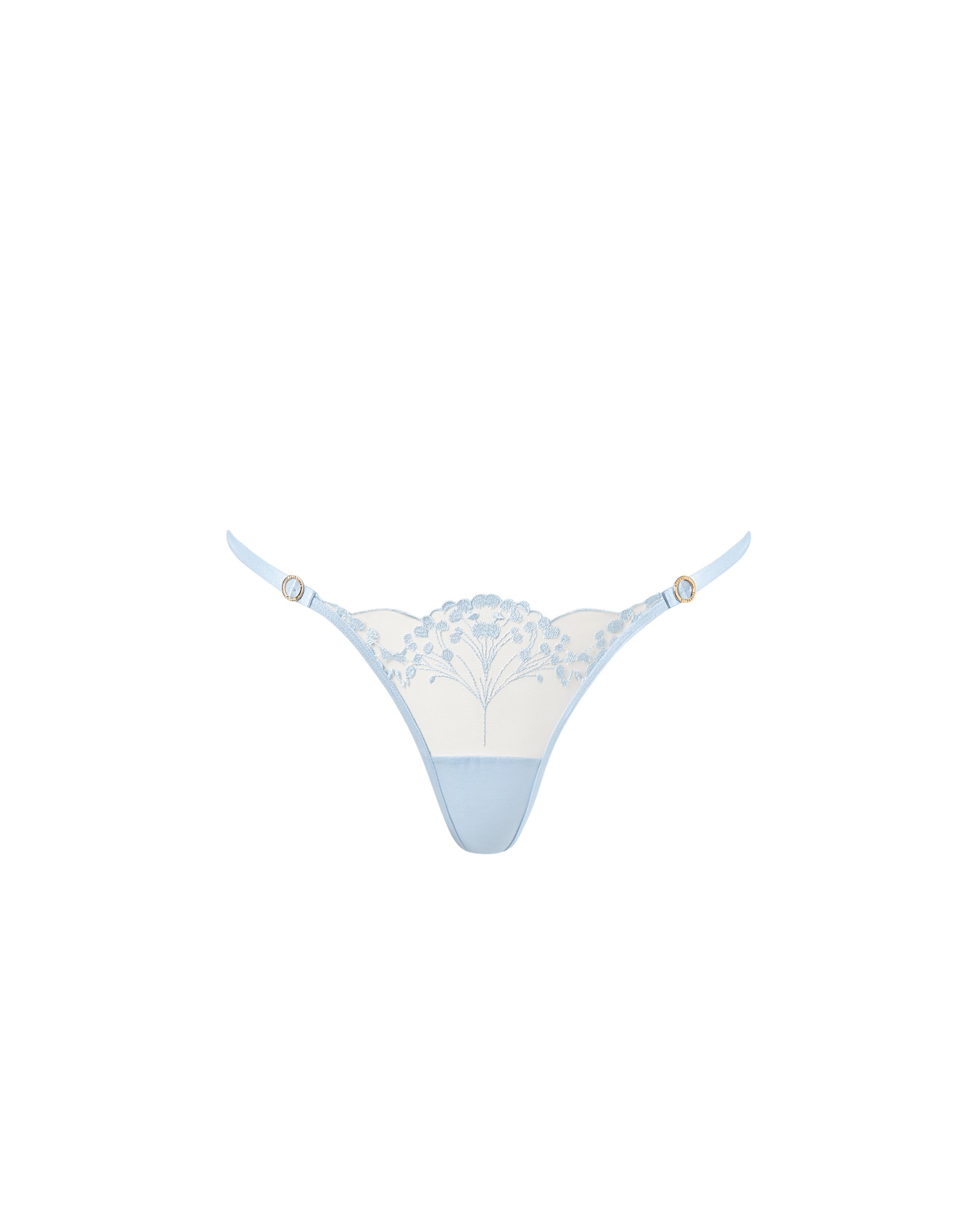 Marisa Embroidered Sheer Thong Blue