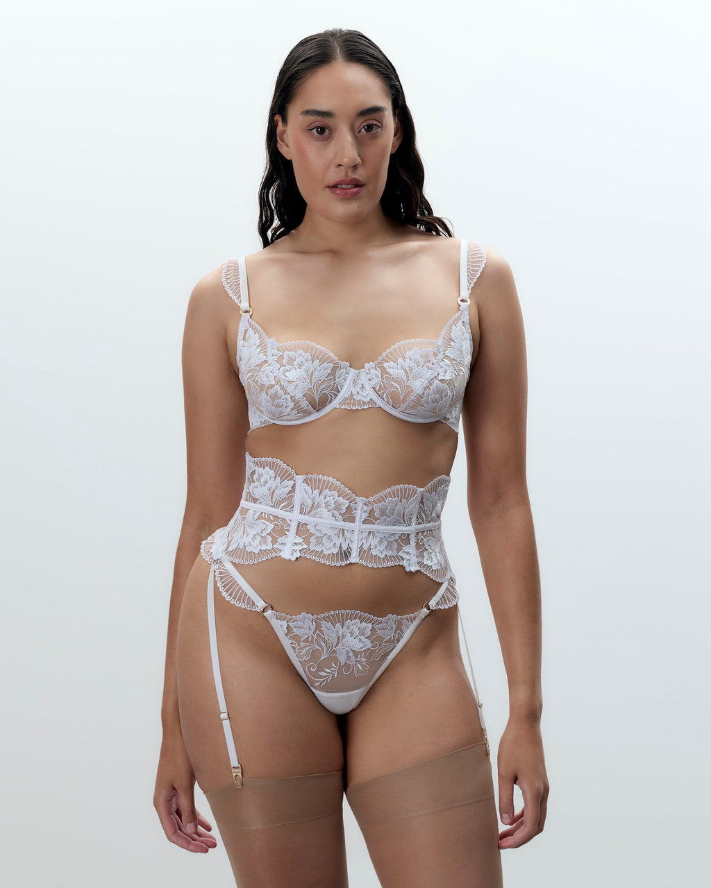 Gabriella Floral Embroidered Bra White
