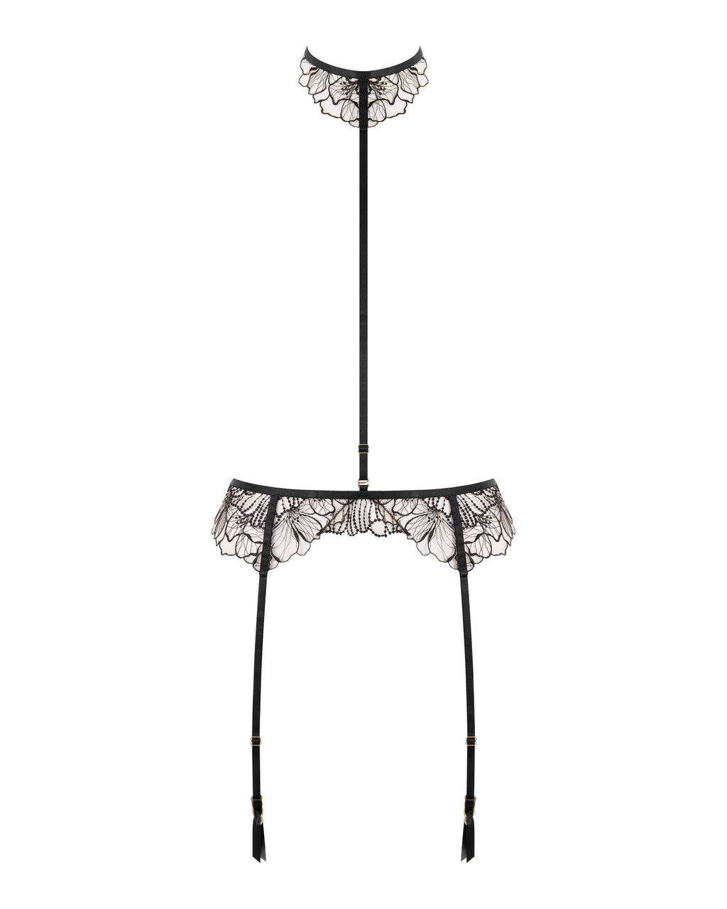 Amarosa Suspender Harness with Detachable Collar Black