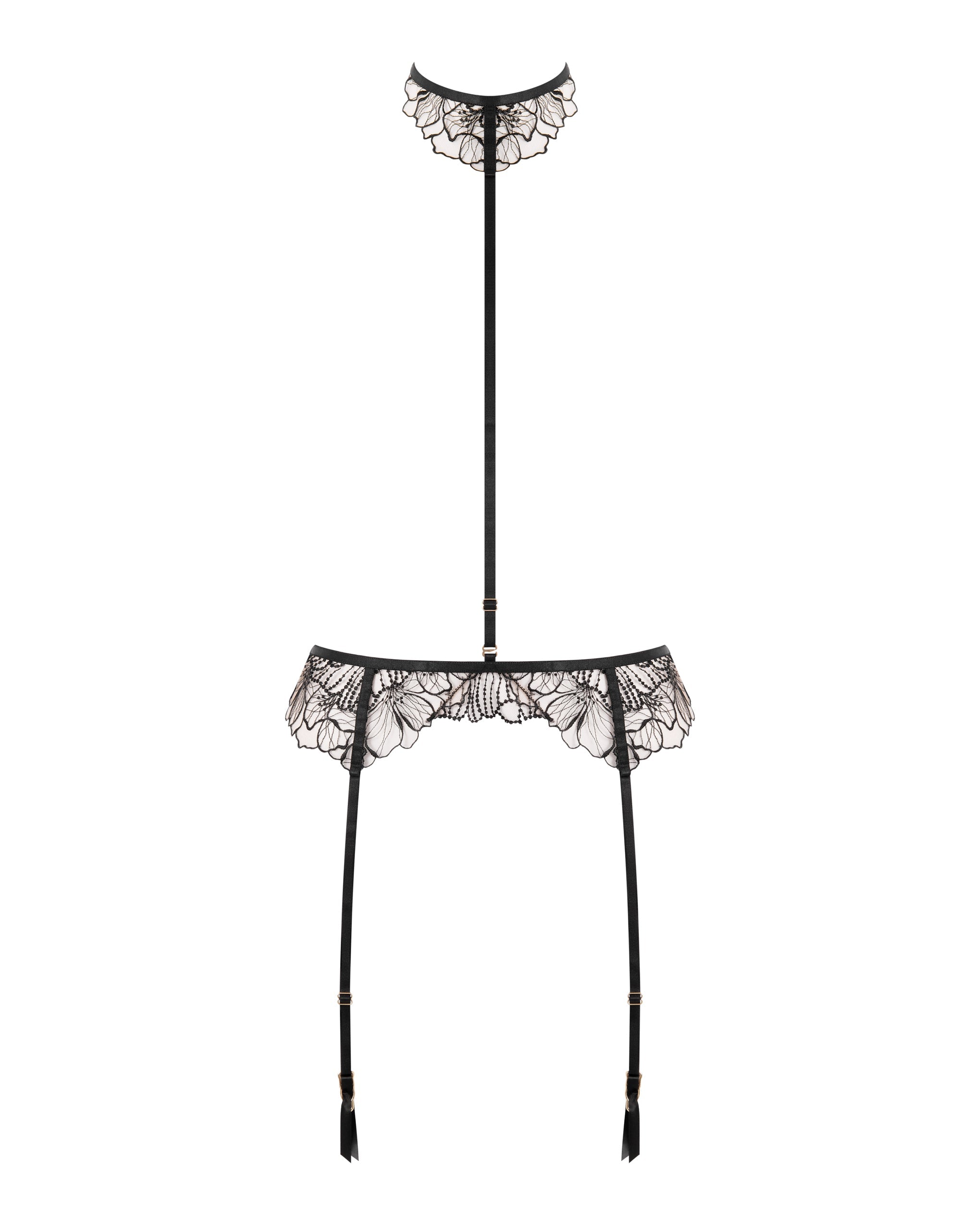 Amarosa Suspender Harness with Detachable Collar Black