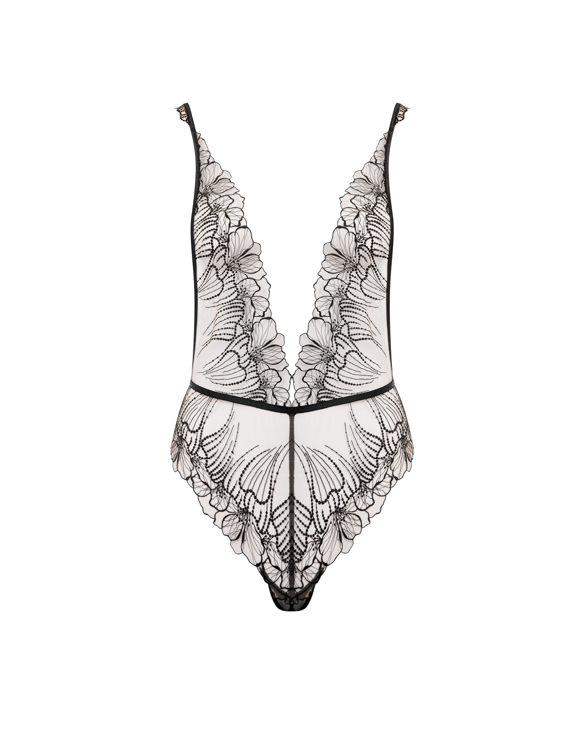 Amarosa Floral Embroidered Bodysuit Black