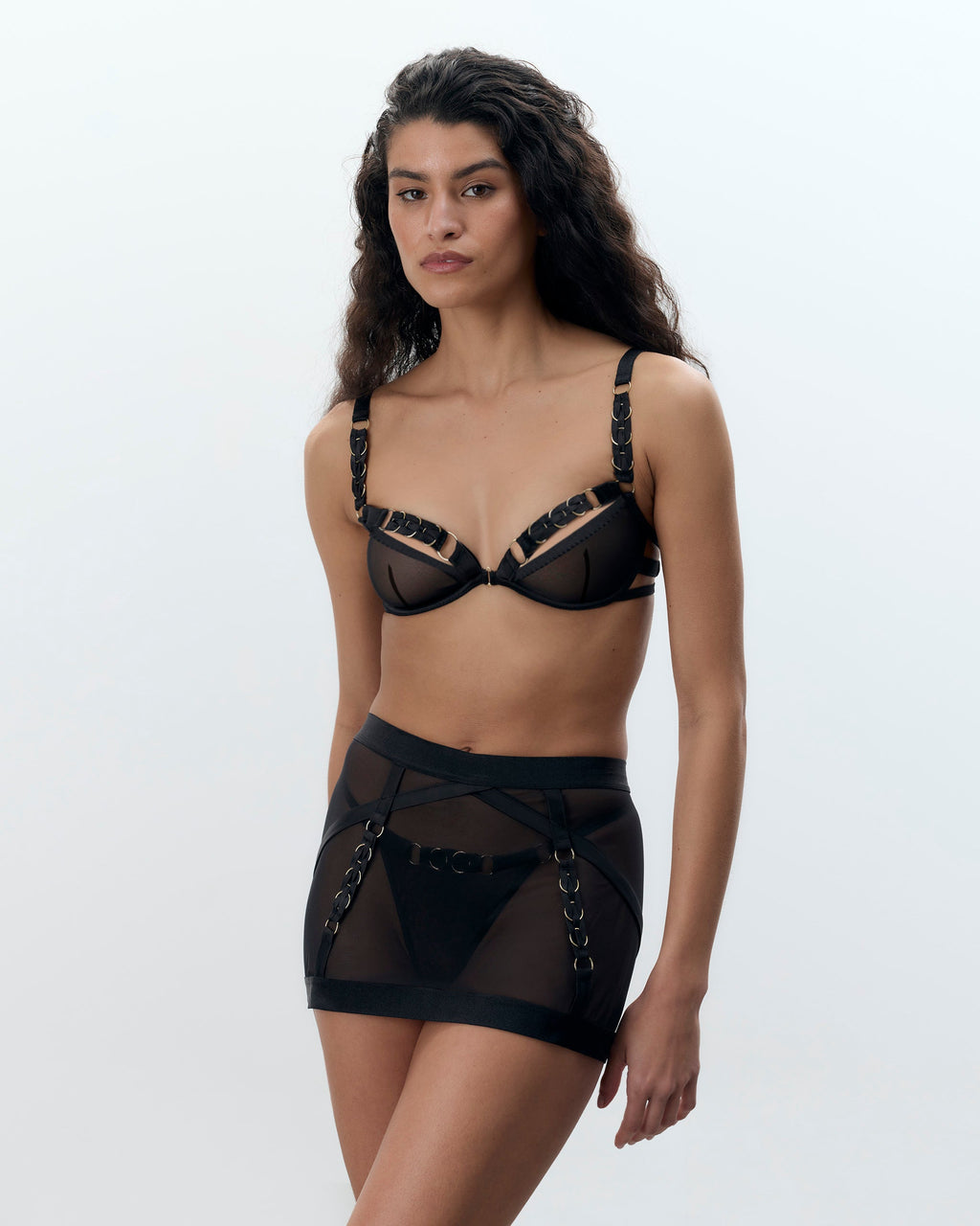 Suri Mesh Open-Back Skirt Black
