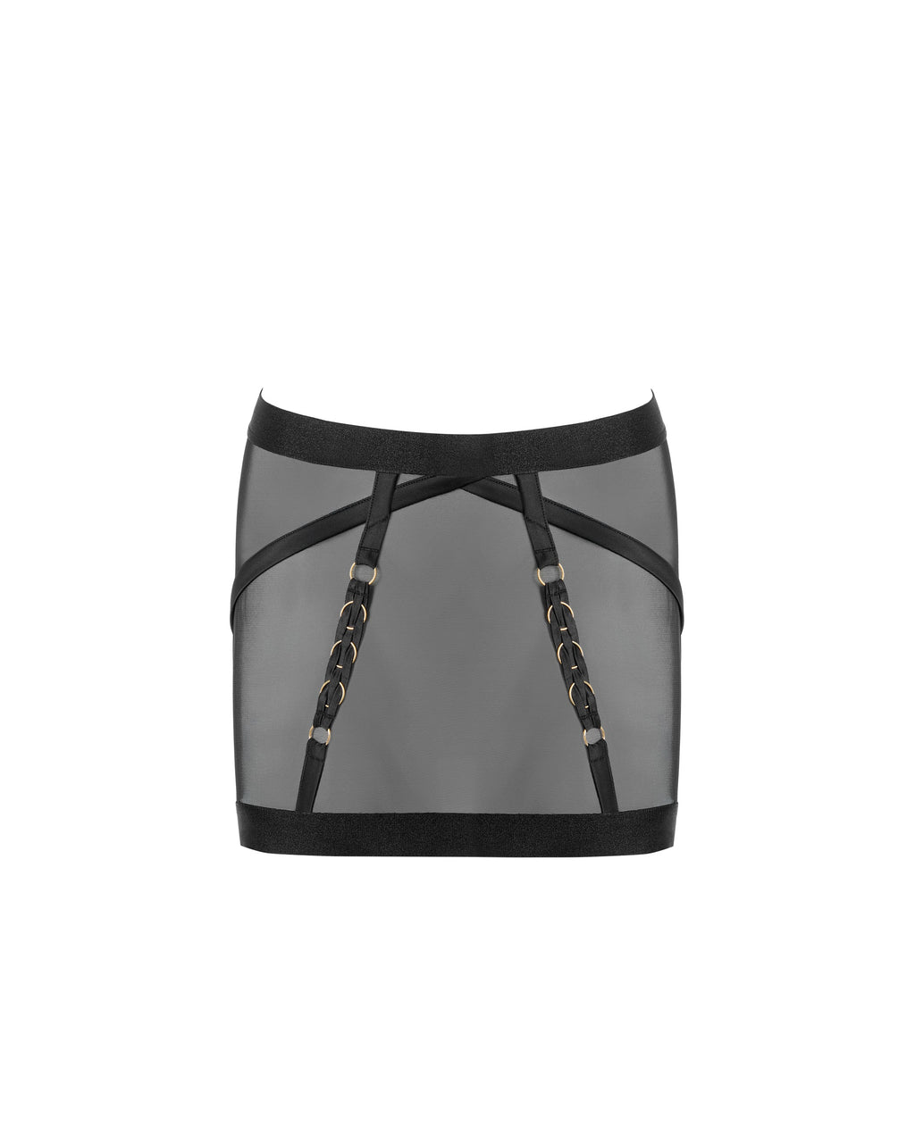 Suri Mesh Open-Back Skirt Black