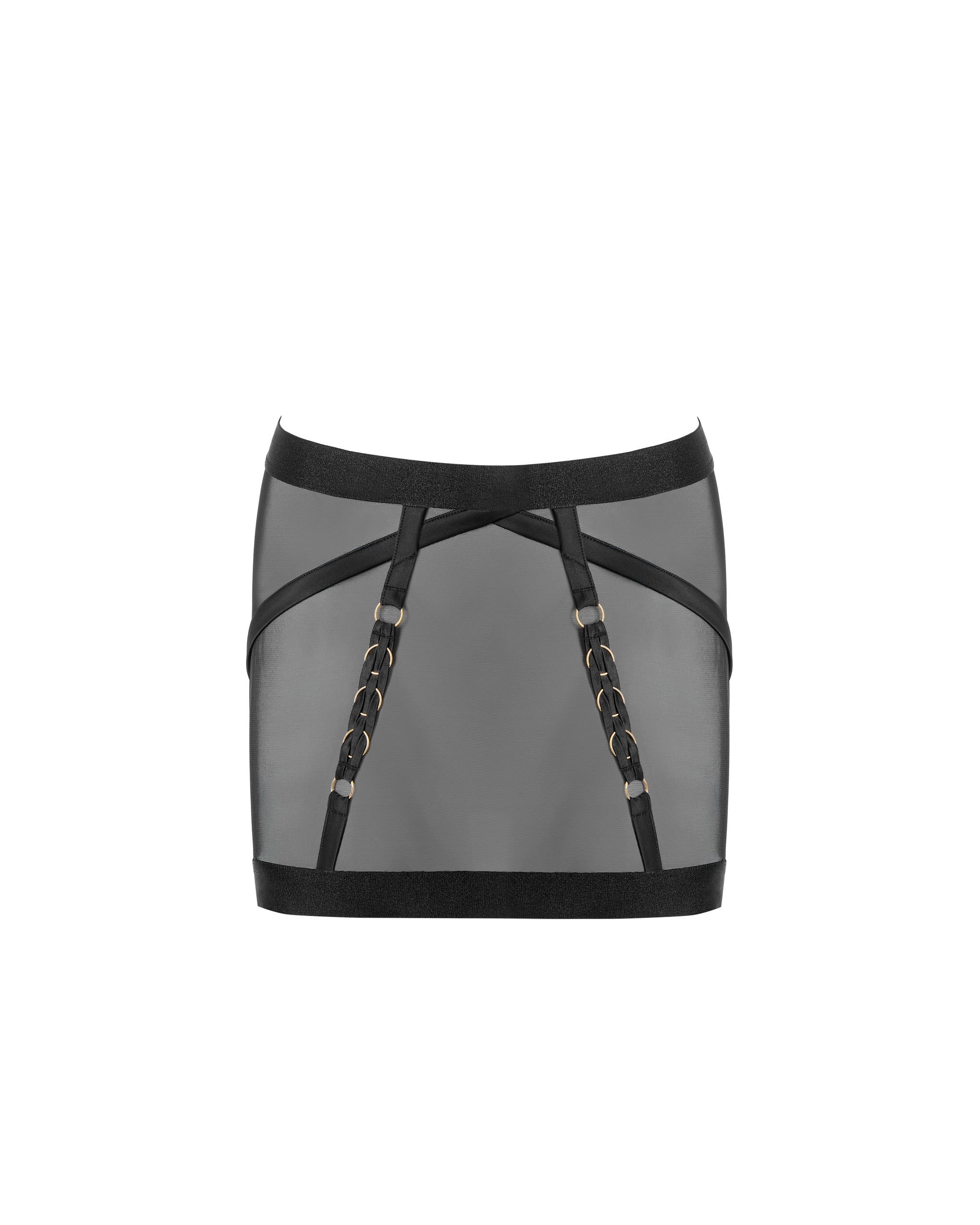 Suri Mesh Open-Back Skirt Black